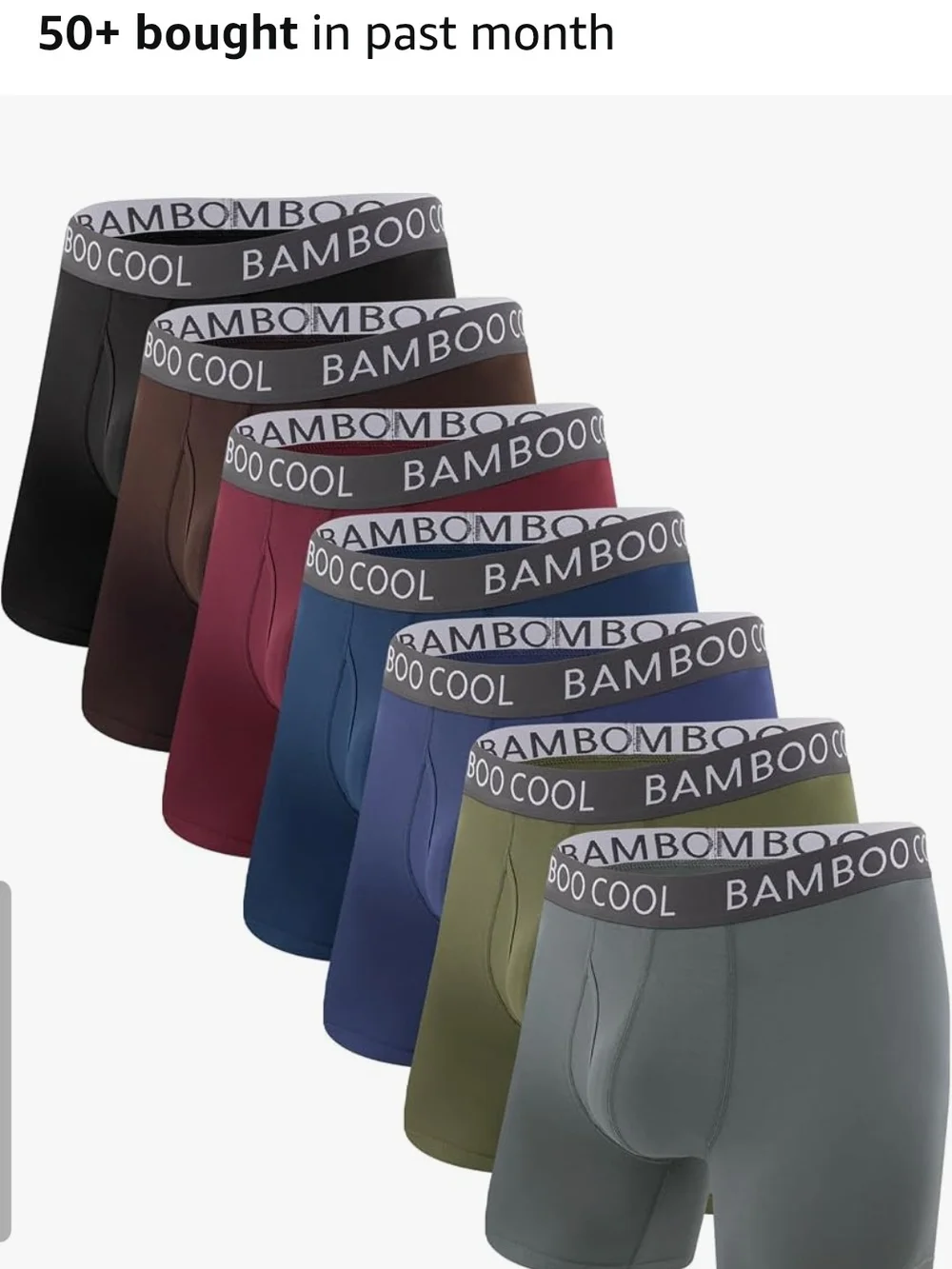 BAMBOO Cool Men's 7- Pack Boxer Briefs Pack - Blue, Red, Black, Gray Etc.